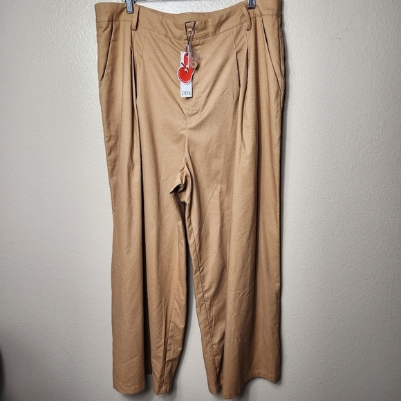 Cider Wmns Brown Linen Blend High Rise Wide Leg Pleated Crop Pants-Size 1XL NWT - Picture 1 of 7
